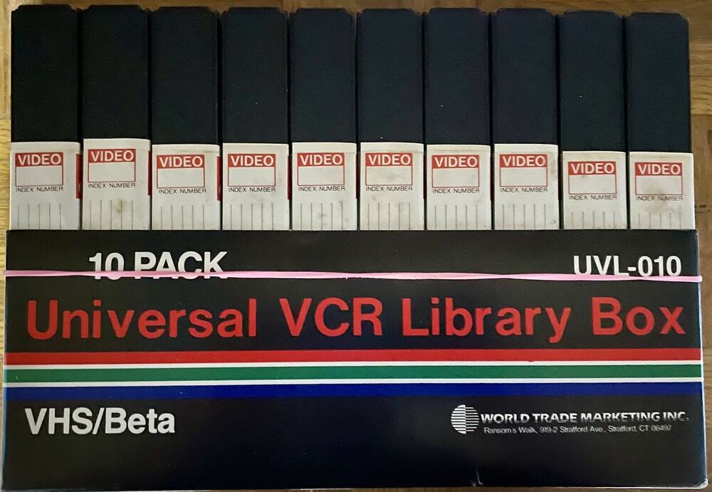 Vintage VCR Storage VHS Beta 10 pc Tape Library Box Media Video Storage 90's